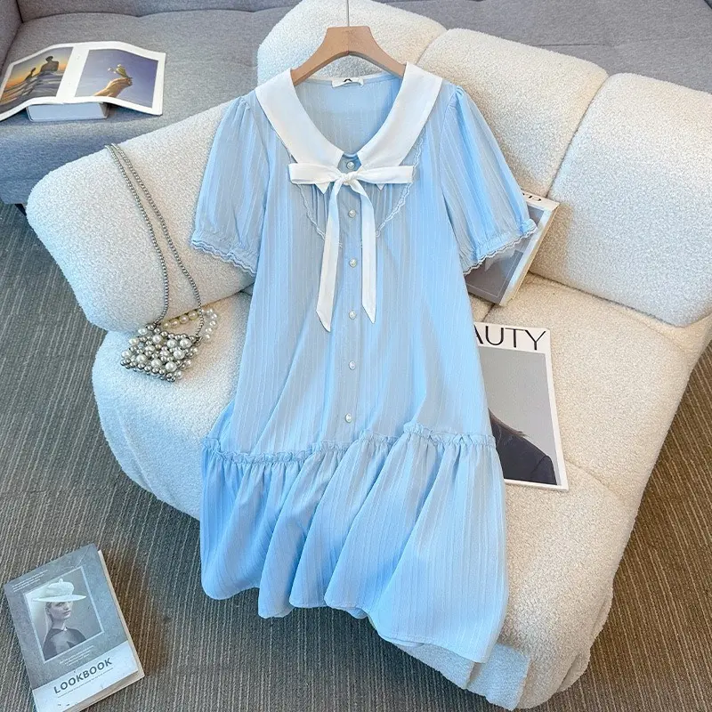 甜美娃娃領系帶連衣裙 縮圖 3