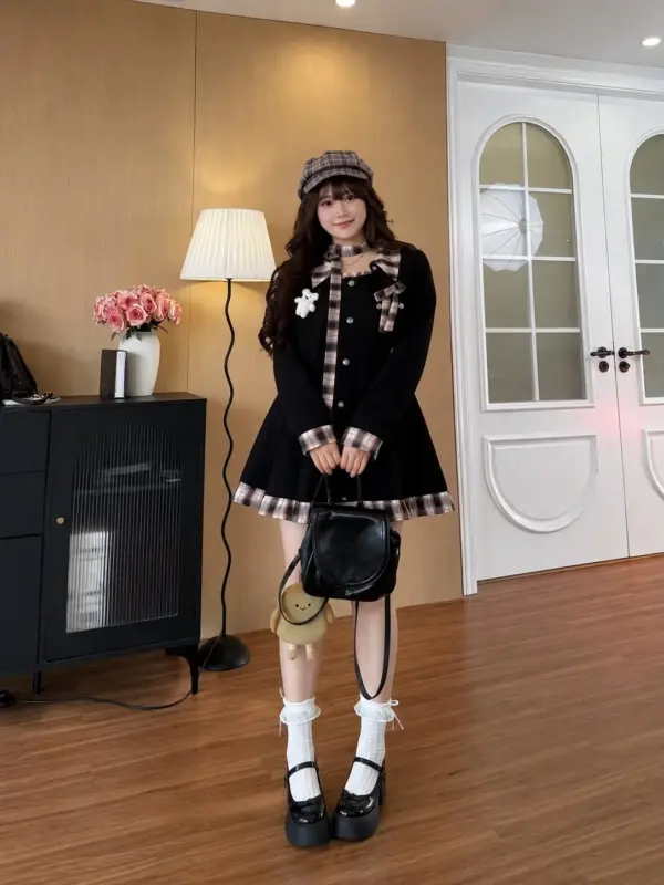 曼哈頓嶼格紋撞色連衣裙套裝 縮圖 2
