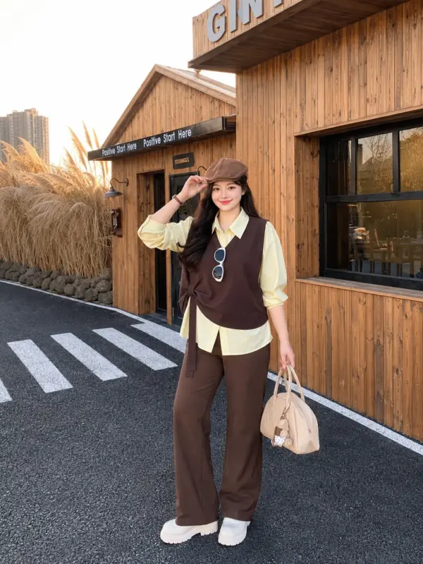 針織馬甲背心襯衣兩件套 縮圖 3