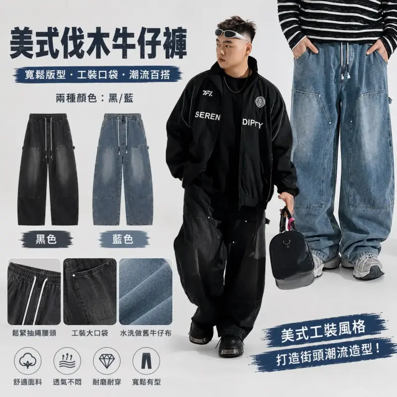 美式伐木牛仔褲