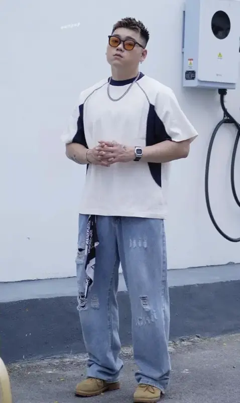 美式華夫格拼接撞色T恤 縮圖 3