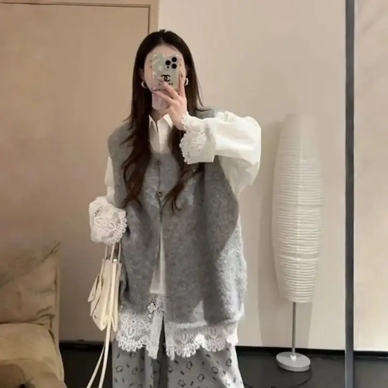 氛圍感灰色蕾絲三件套 縮圖 3