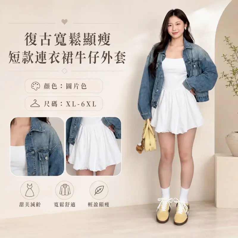 復古寬松顯瘦短款連衣裙牛仔外套
