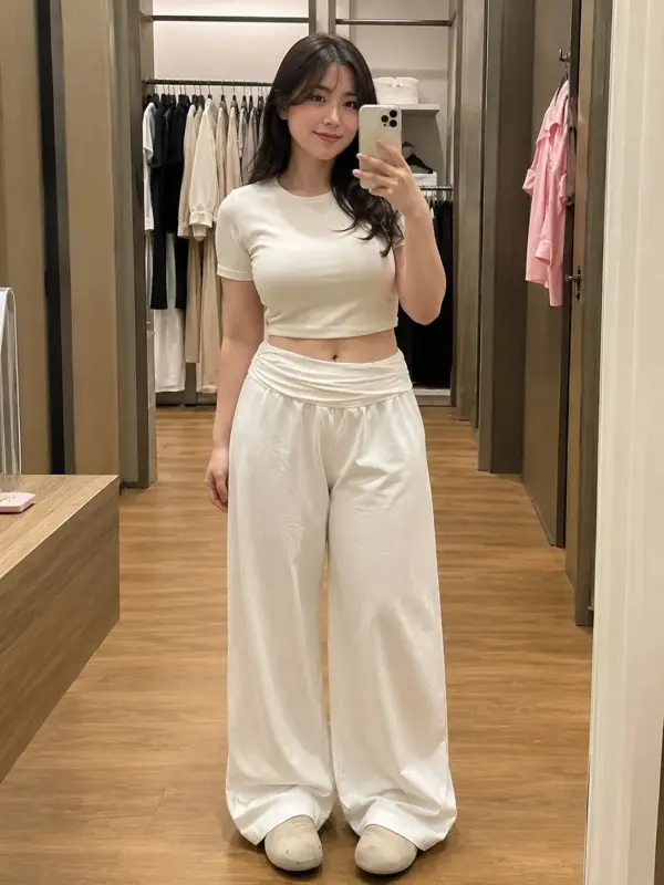 皺摺寬松垂感長褲 縮圖 5