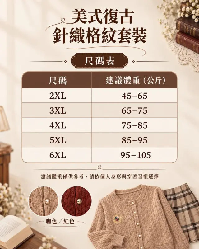 美式復古針織格紋套裝 縮圖 4