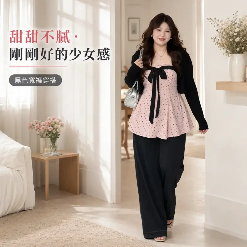 韓系粉粉波點上衣含外套 縮圖 2