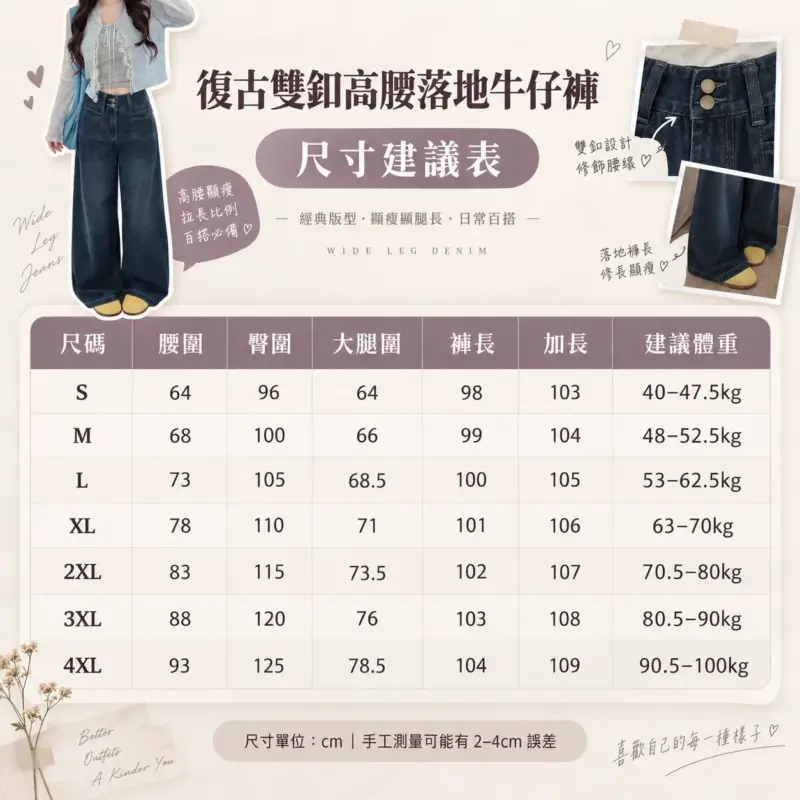 復古雙扣高腰牛仔褲 縮圖 4