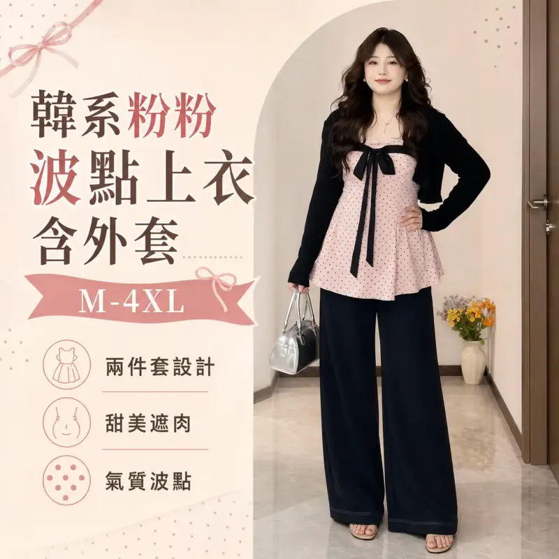 韓系粉粉波點上衣含外套