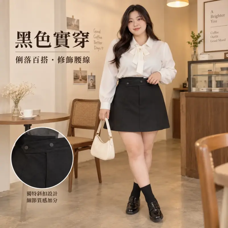 斜扣顯瘦PU皮裙 縮圖 2