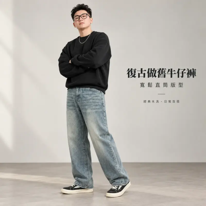 復古做舊牛仔褲 縮圖 3