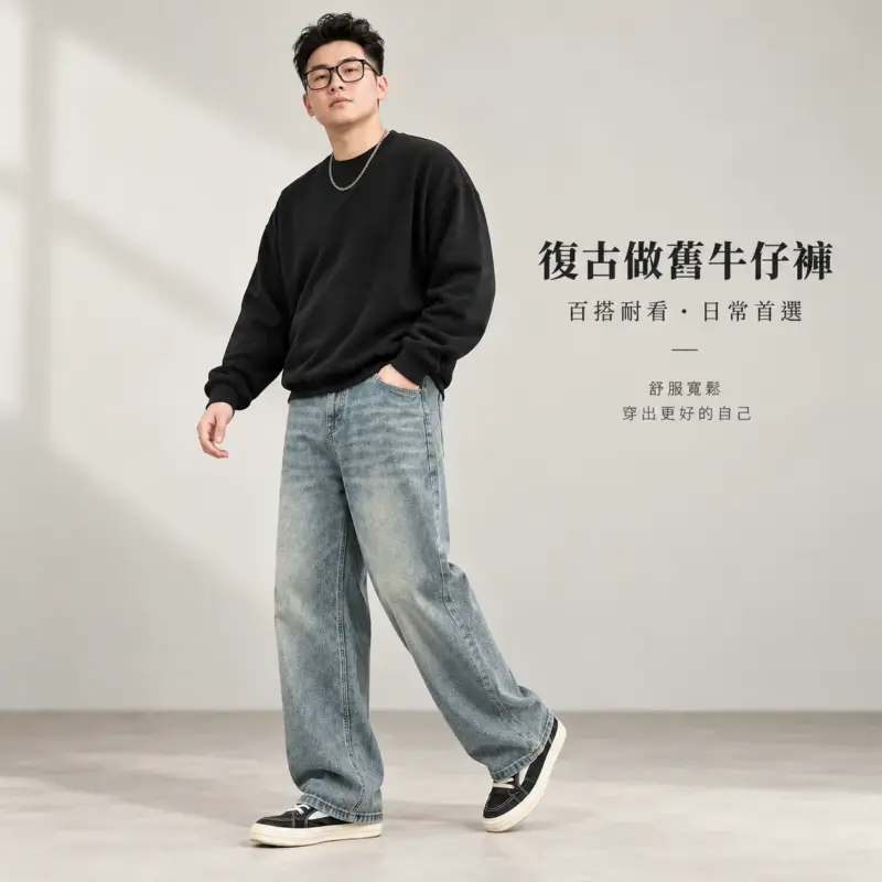 復古做舊牛仔褲 縮圖 4
