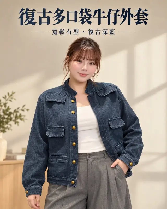 復古多口袋牛仔外套