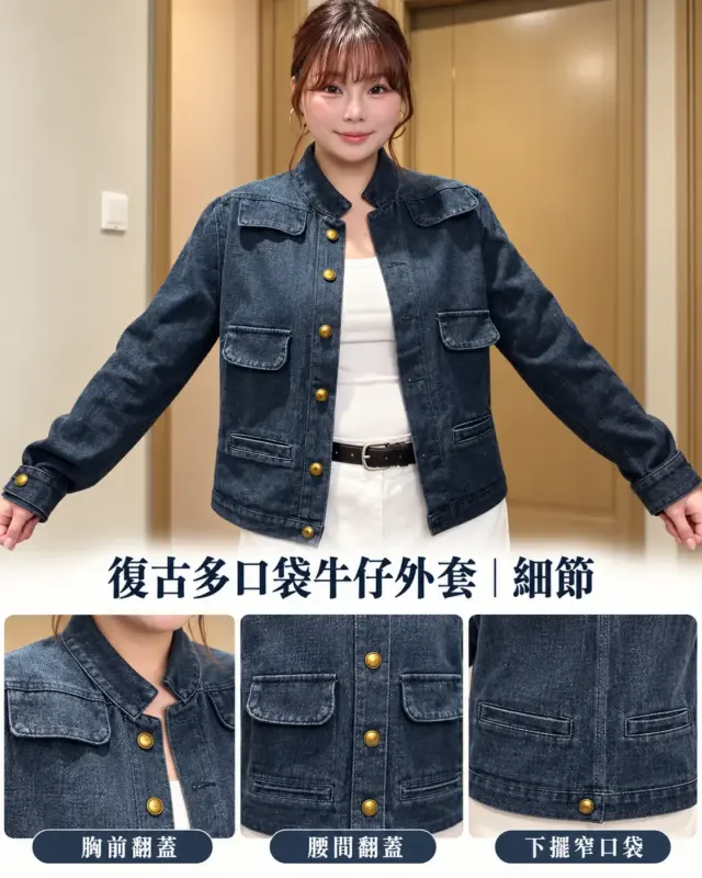 復古多口袋牛仔外套 縮圖 2