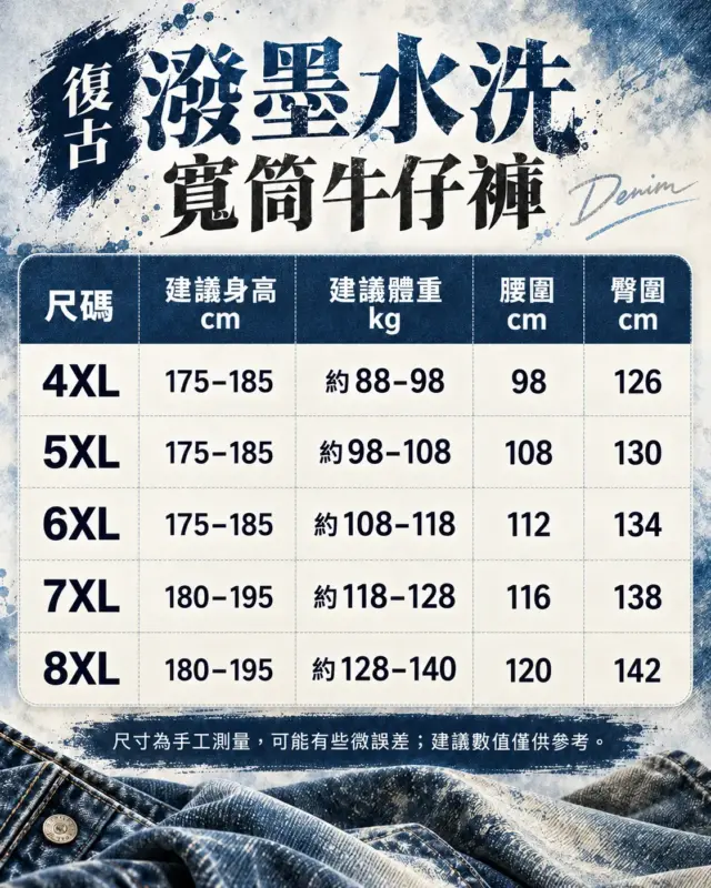 復古潑墨水洗寬筒牛仔褲 縮圖 4