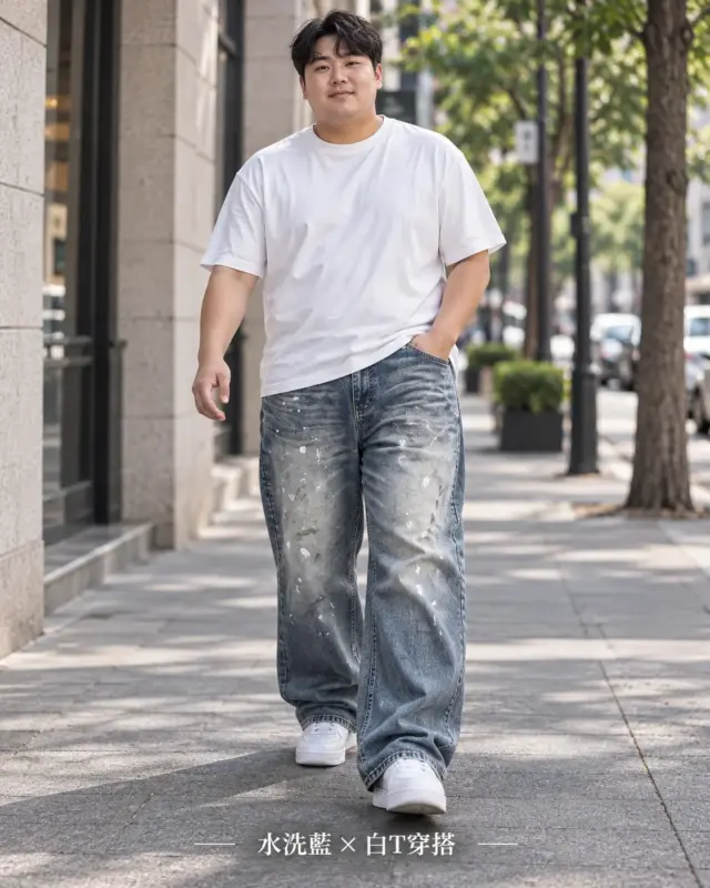 復古潑墨水洗寬筒牛仔褲 縮圖 3