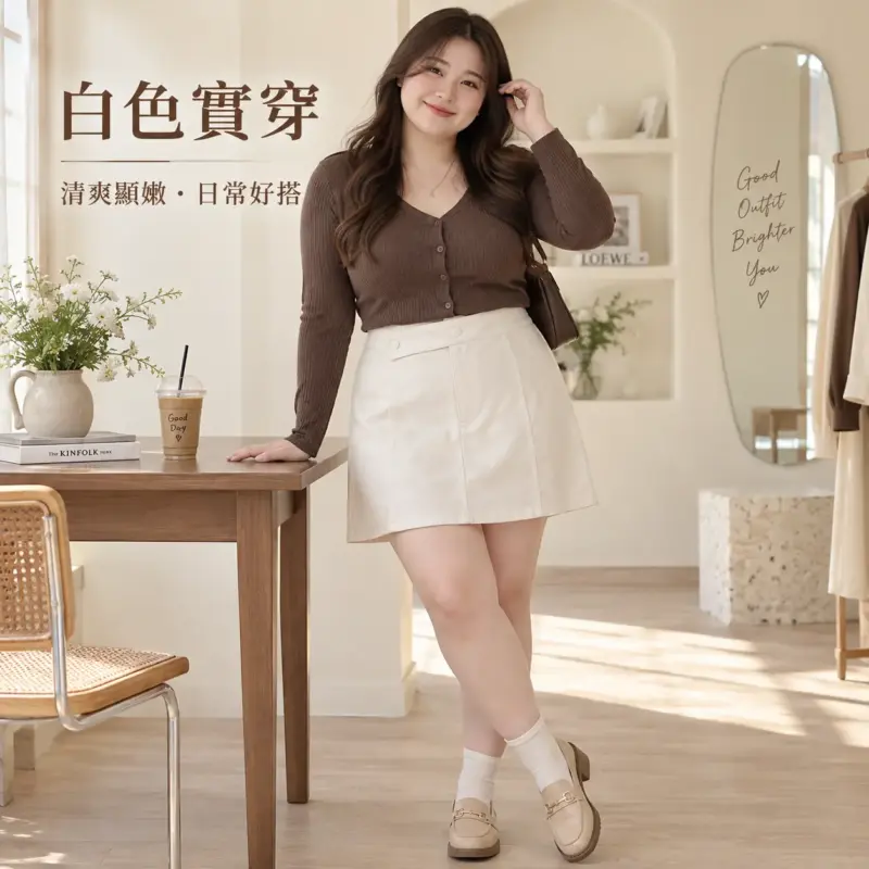 斜扣顯瘦PU皮裙 縮圖 3