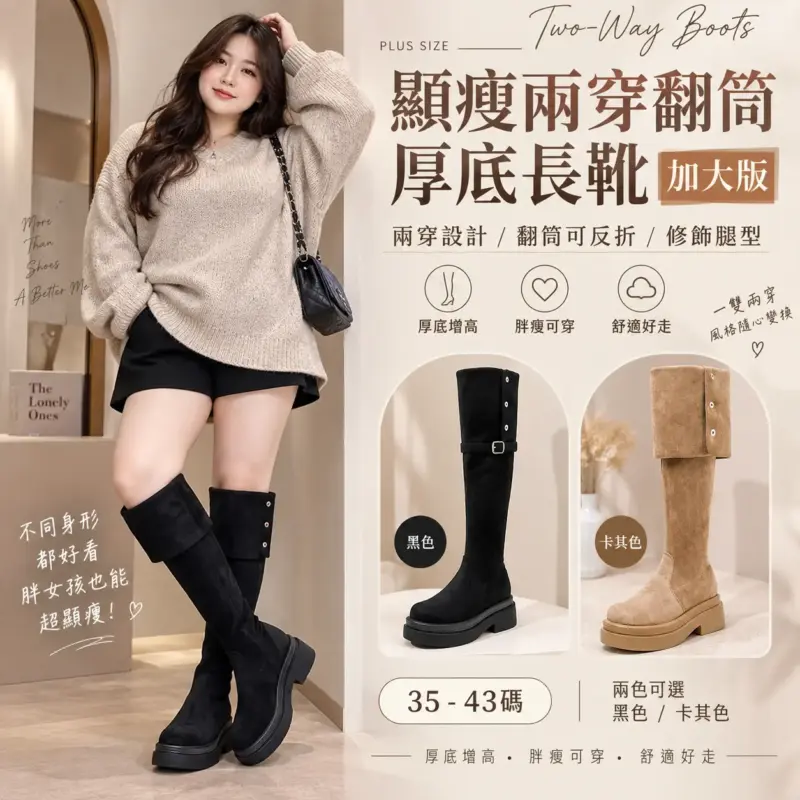 兩穿翻筒厚底長靴