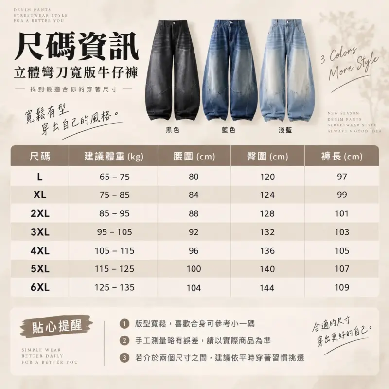 立體彎刀寬版牛仔褲 縮圖 4