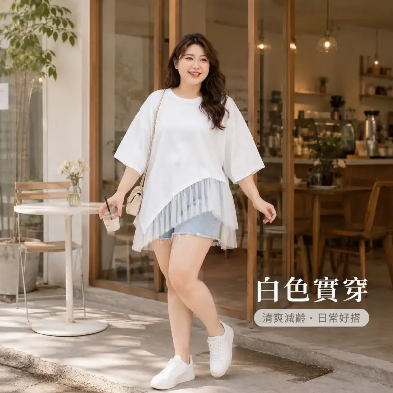 寬松拼接網紗半袖上衣 縮圖 4