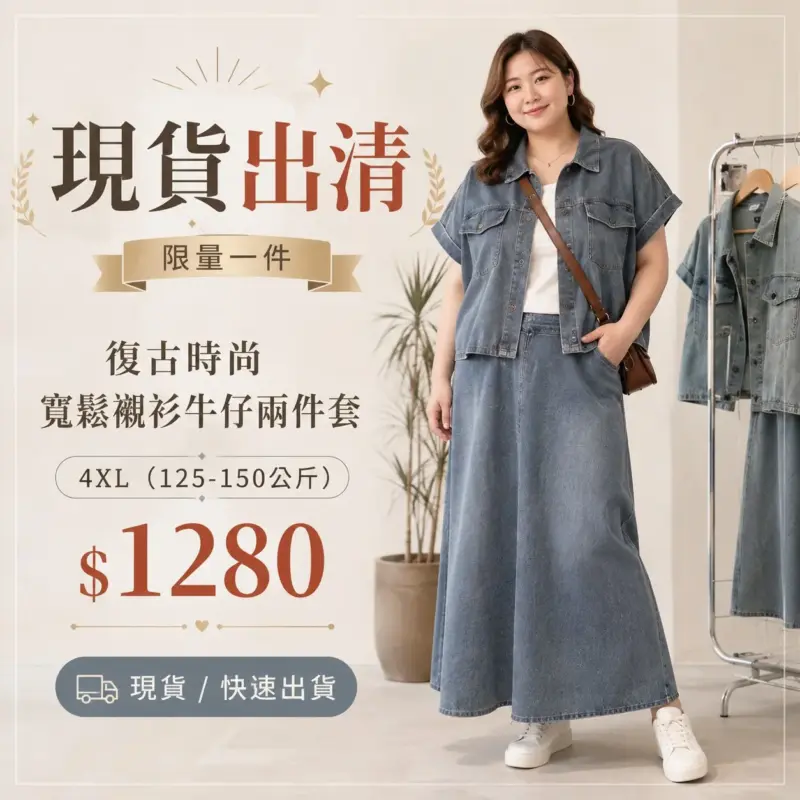 （現貨）一套 復古時尚寬鬆襯衫牛仔兩件套 藍色