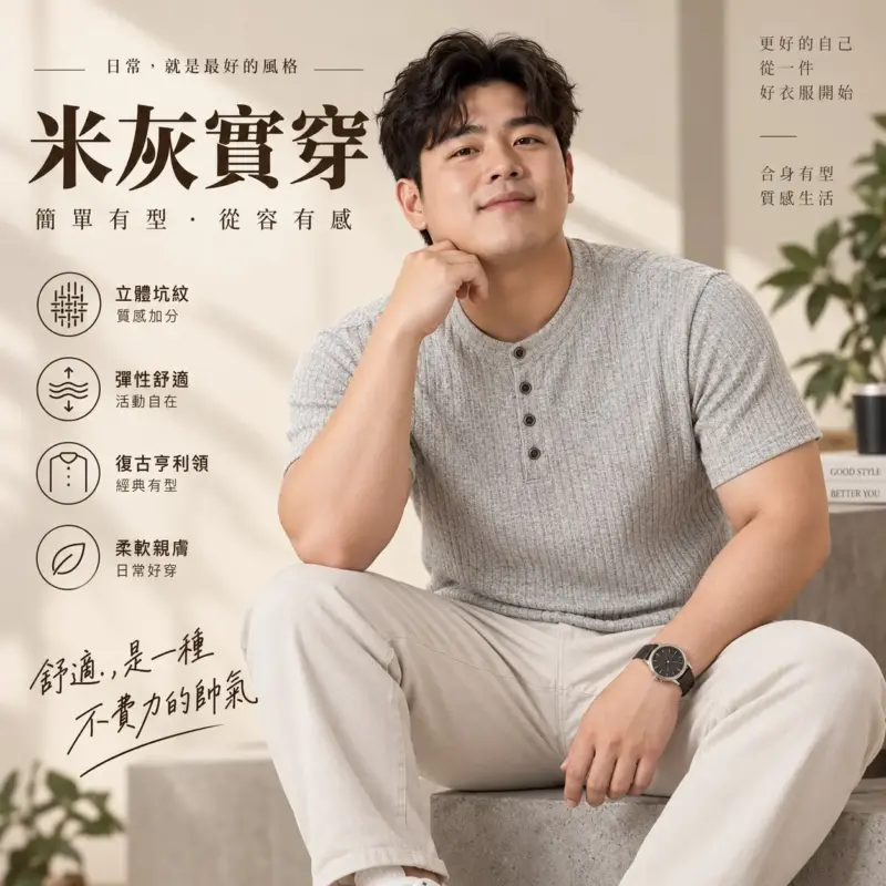美式復古亨利衫針織五分袖T恤 縮圖 3