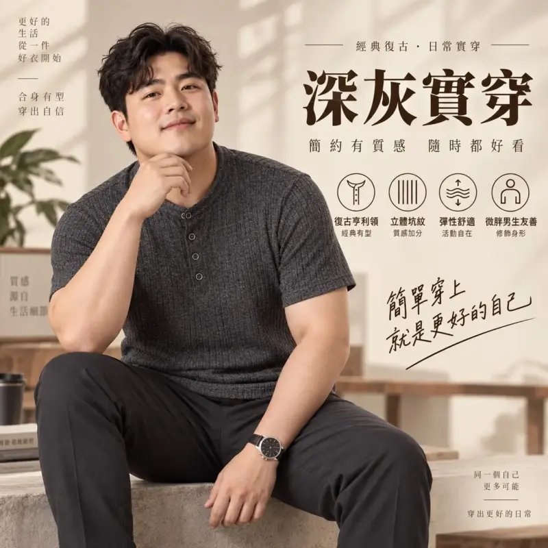 美式復古亨利衫針織五分袖T恤 縮圖 4