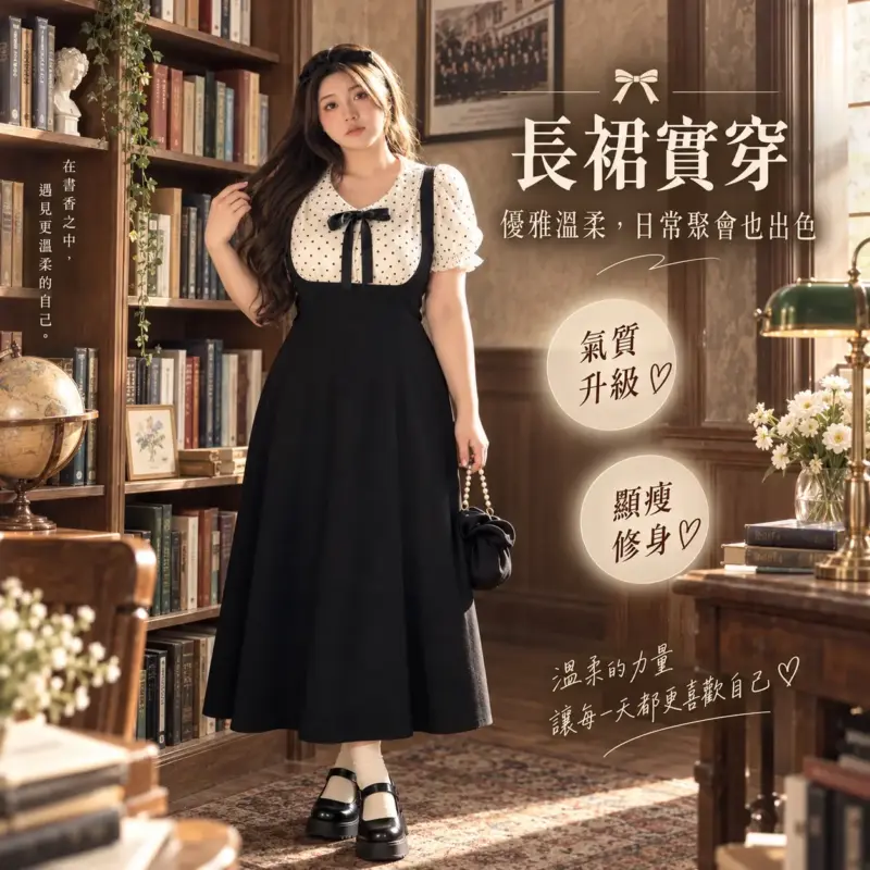 學院風假兩件娃娃領波點連衣裙 縮圖 4