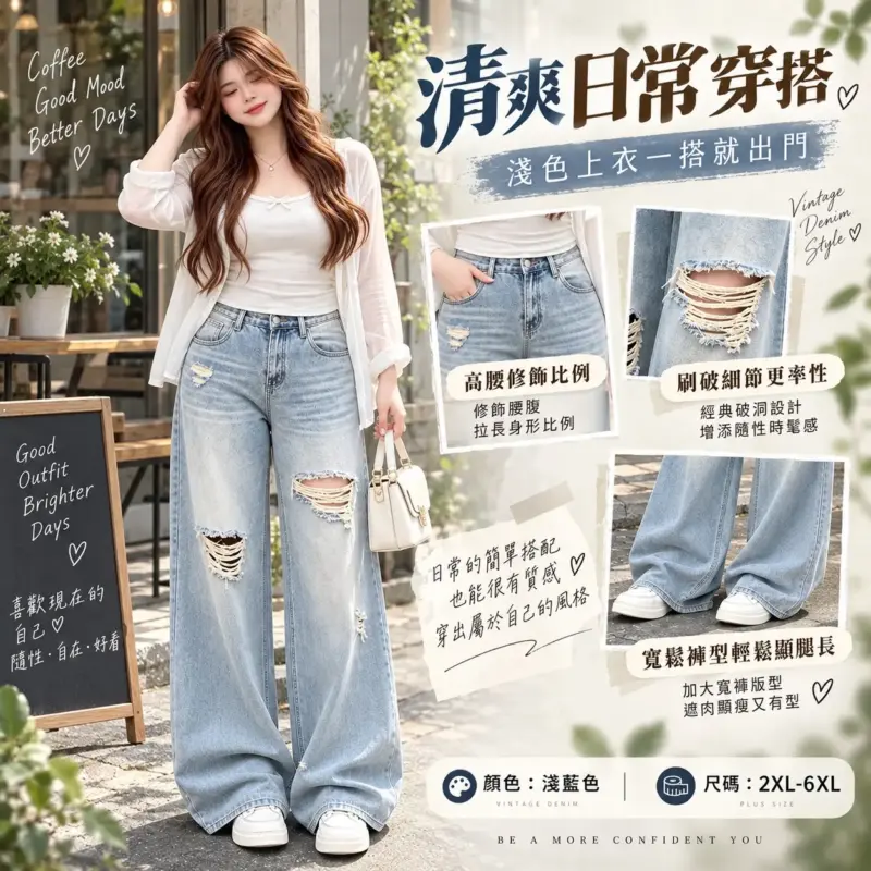 做舊復古破洞牛仔褲 縮圖 2