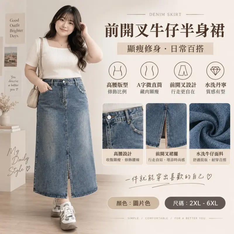 前開叉牛仔半身裙