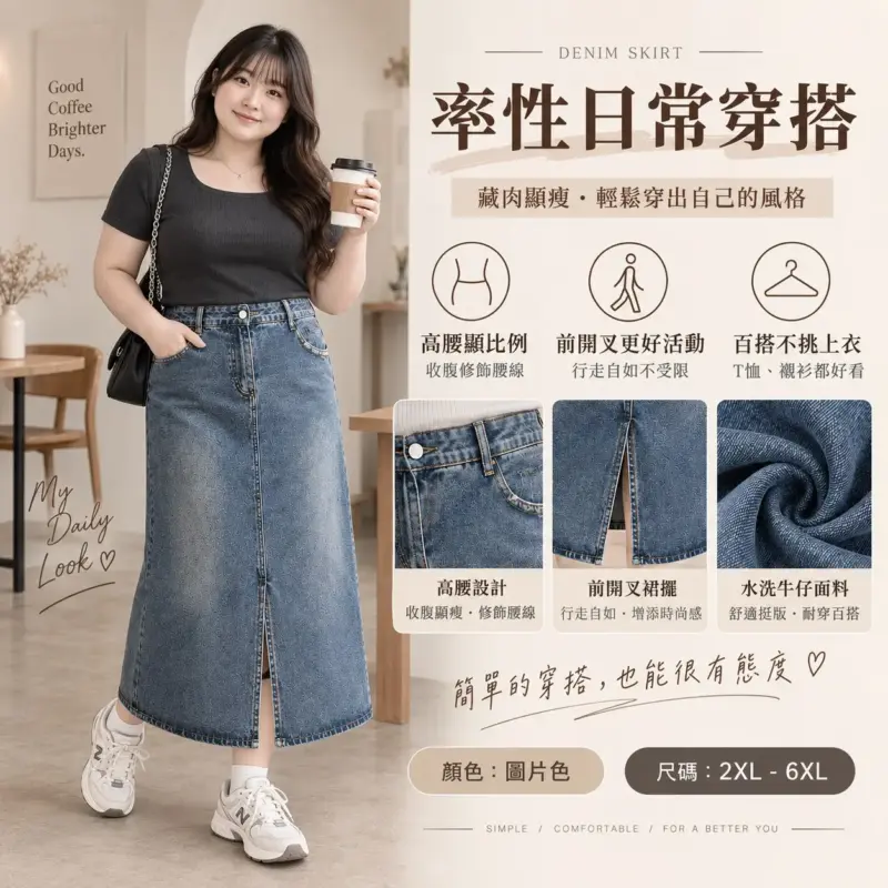 前開叉牛仔半身裙 縮圖 2