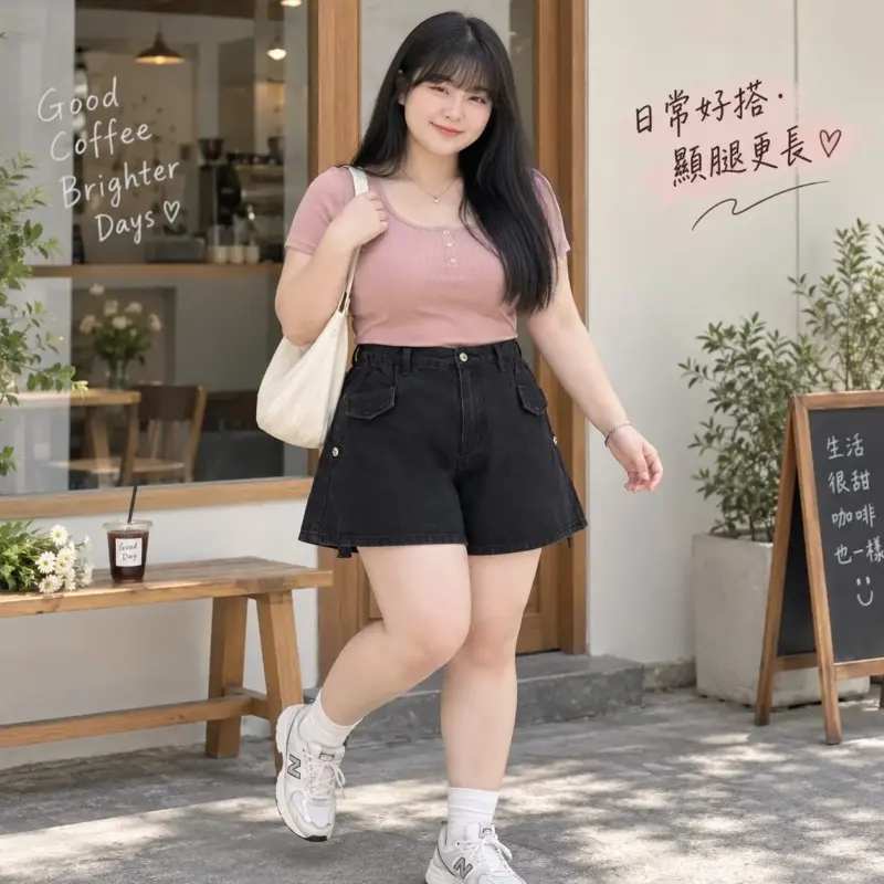 高腰黑色復古牛仔短褲 縮圖 2