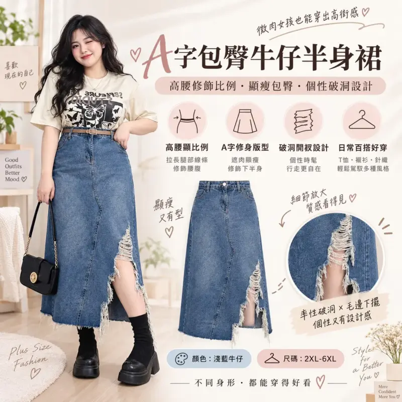 A字包臀牛仔半身裙