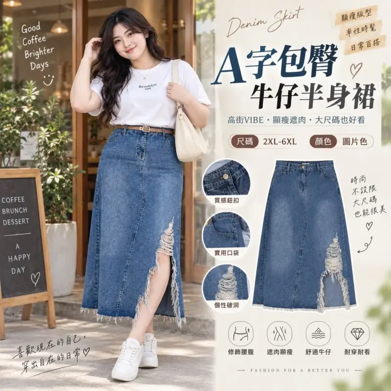 A字包臀牛仔半身裙 縮圖 2