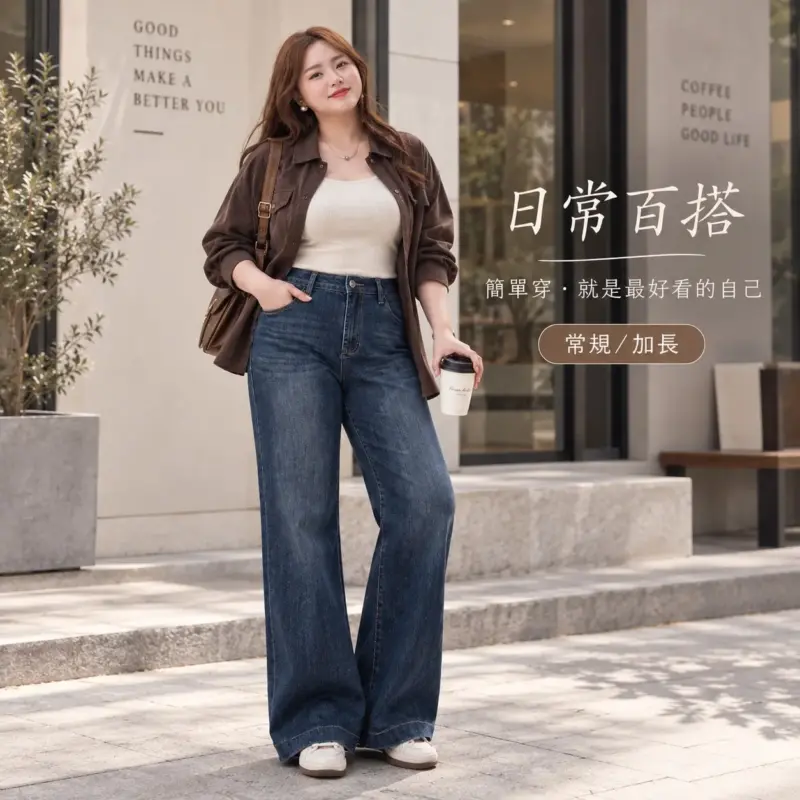美式復古貼腿微喇牛仔褲（加絨） 縮圖 5