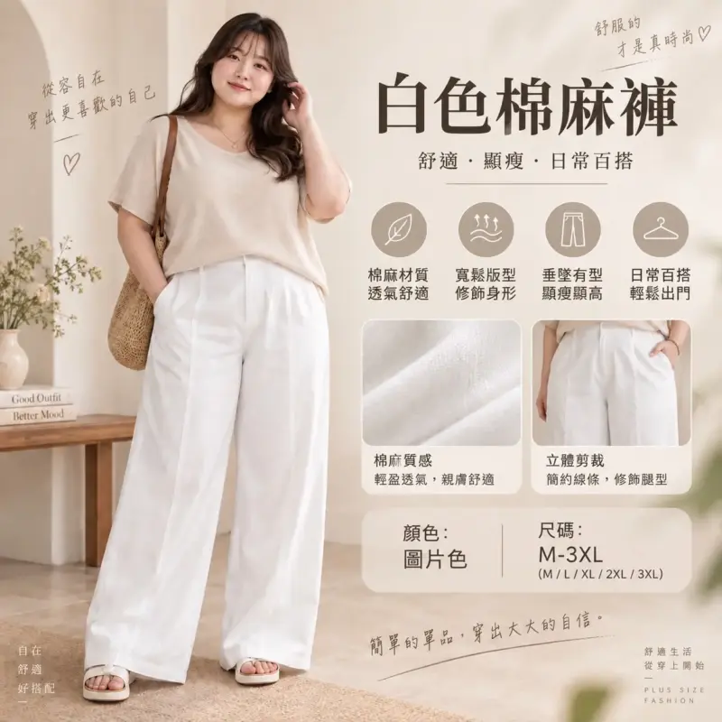白色棉麻褲