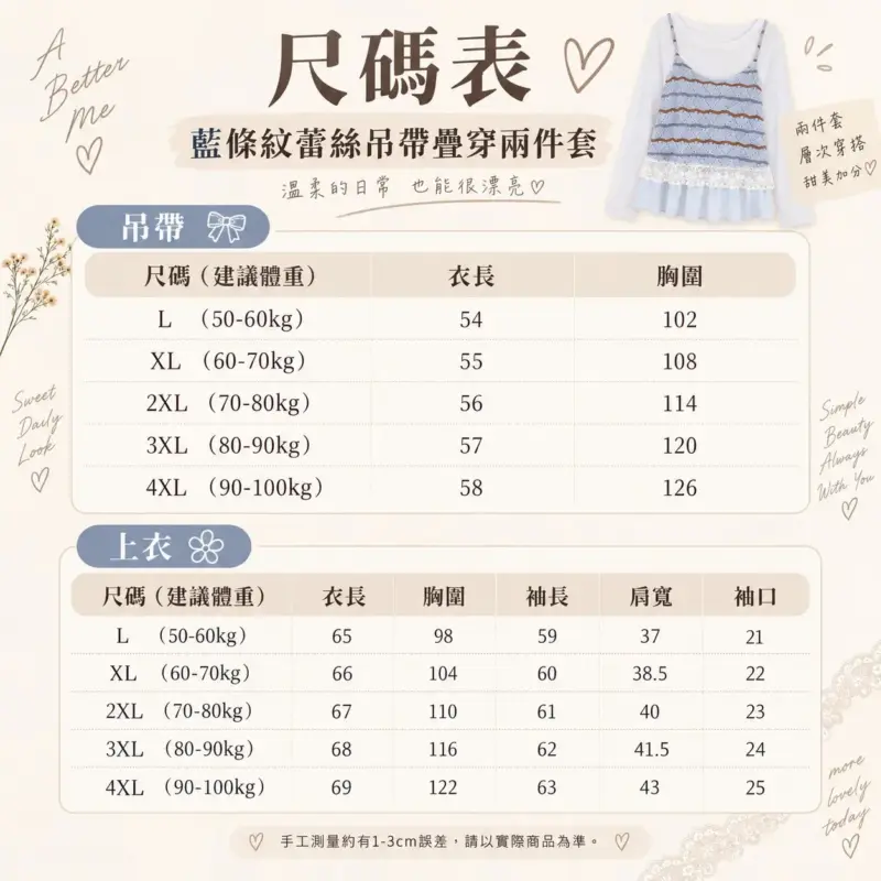 藍條紋蕾絲吊帶疊穿兩件套 縮圖 3