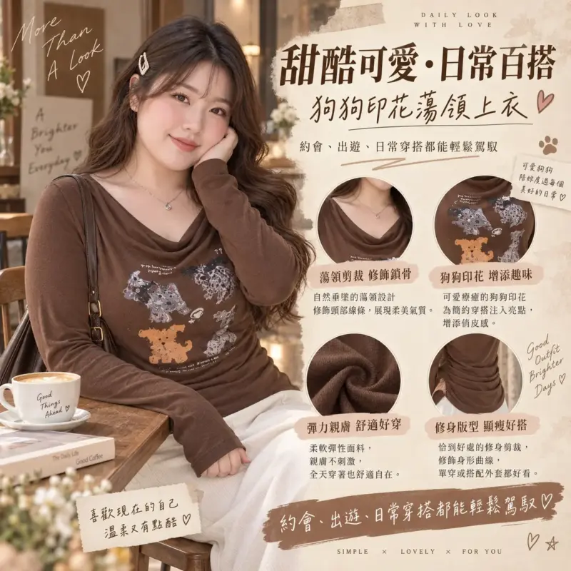 狗狗印花蕩領上衣 縮圖 2