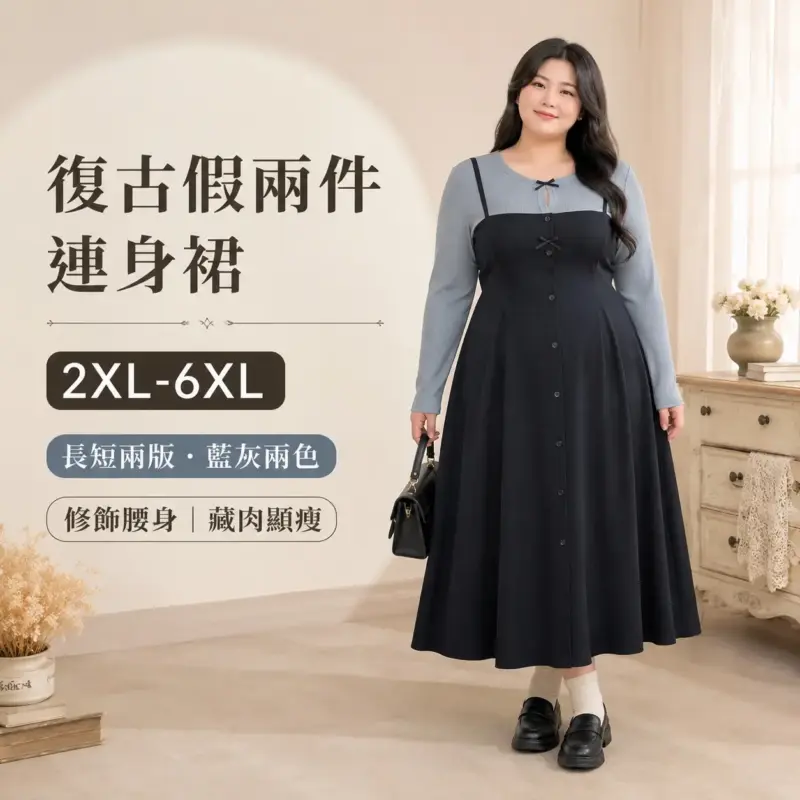 復古假兩件連身裙
