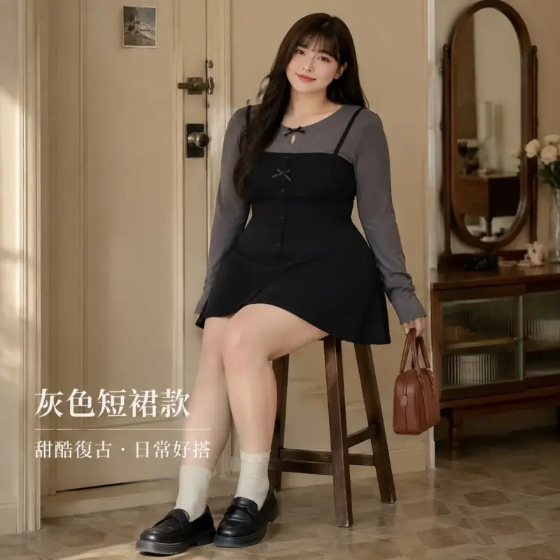 復古假兩件連身裙 縮圖 5