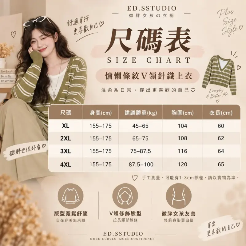 慵懶條紋V領針織上衣 縮圖 6
