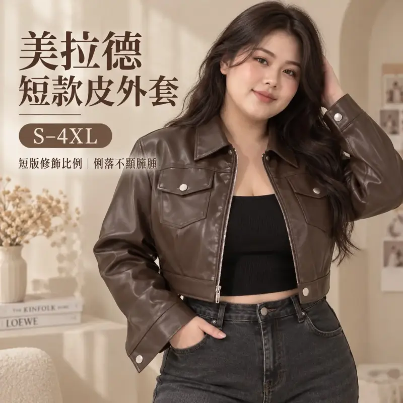 美拉德短款皮外套