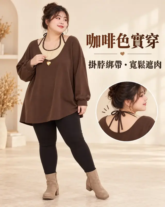 韓系撞色假兩件長版上衣 縮圖 2