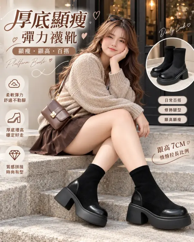Thick-Soled, Slimming Stretch Sock Boots thumbnail 2