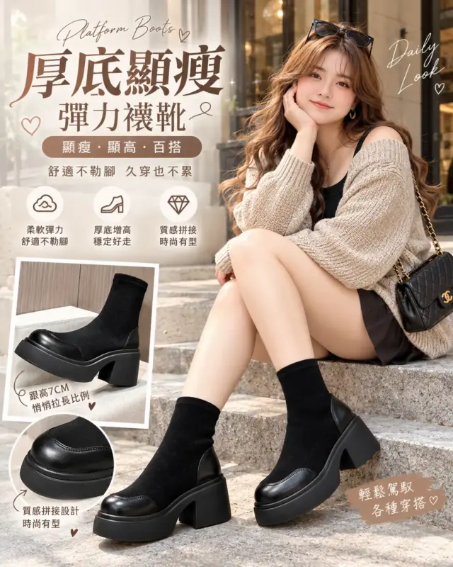 Thick-Soled, Slimming Stretch Sock Boots thumbnail 3