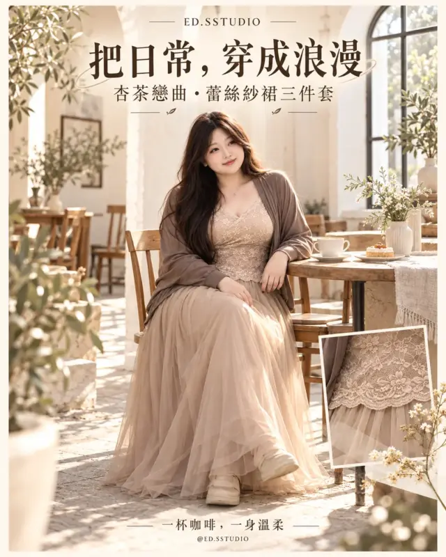 杏茶戀曲蕾絲紗裙三件套 縮圖 2