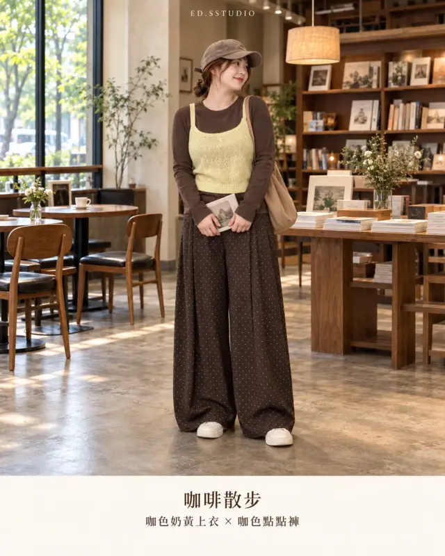 咖啡散步疊穿上衣x點點寬褲 thumbnail 4