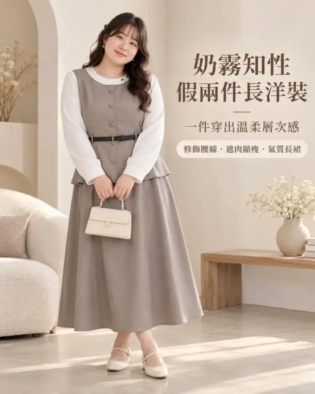 奶霧知性甲兩件長洋裝