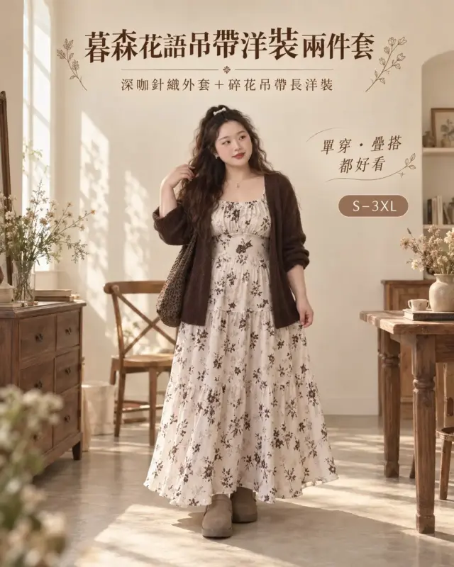 暮森花語吊帶洋裝兩件套