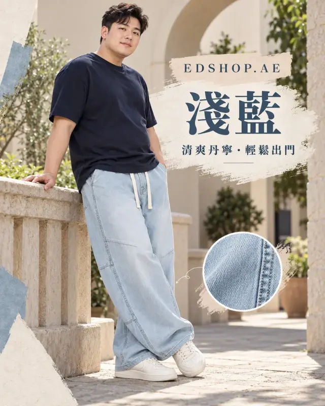 霧城漫步弧線拼接牛仔寬褲 縮圖 4