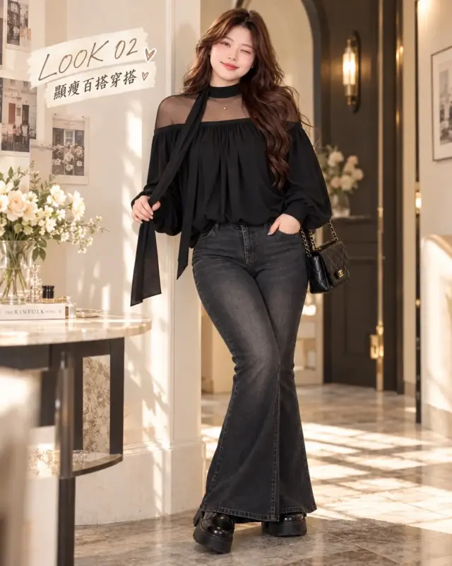 French-Style Tulle-Paneled Blouse with Flowing Straps thumbnail 3